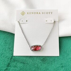 New Kendra Scott Silver Necklace - Elisa Berry red glass
